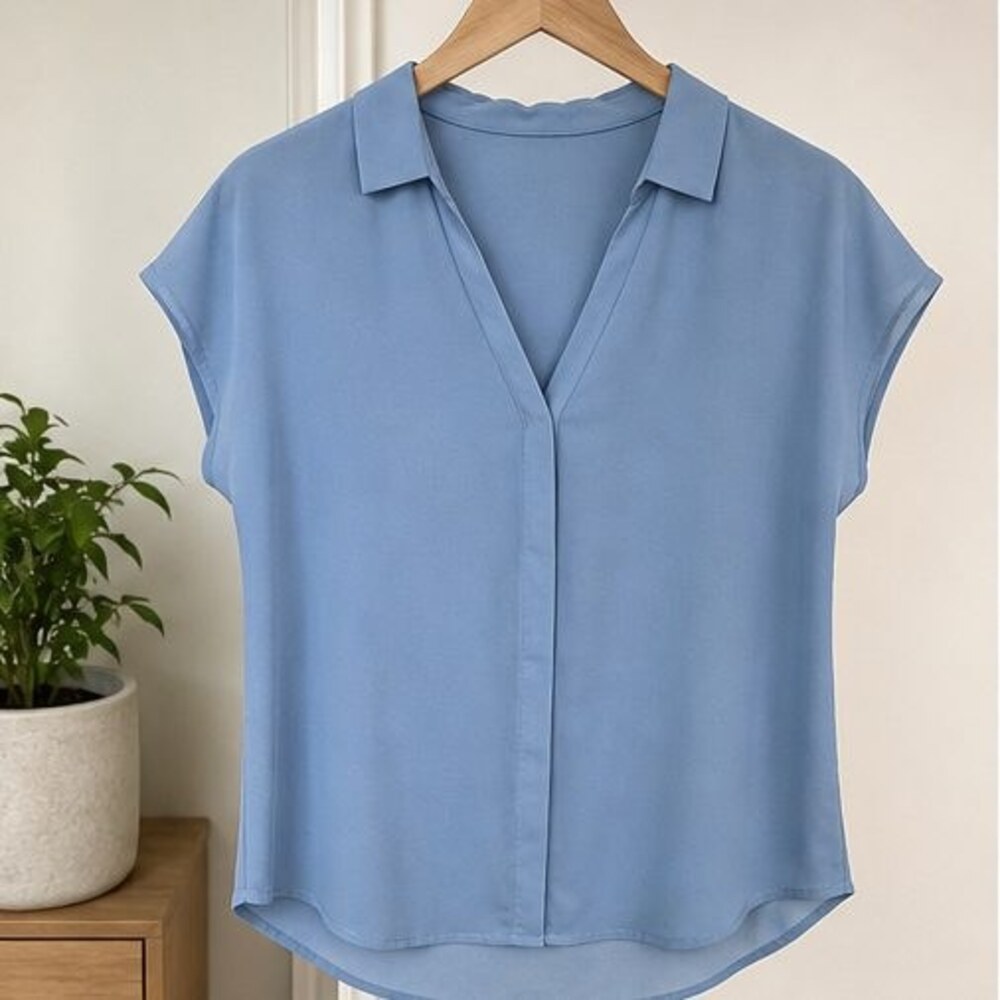 Blue V Neck Top